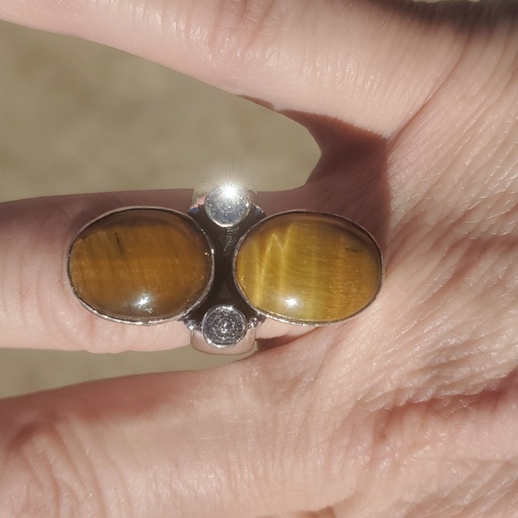 New Tiger Eye and White Topaz 925 Silver Statement Ring. - Picture 12 of 12